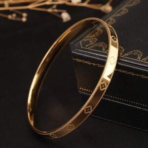 Gold Plated Stainless Steel Clover Etched Bangle Bracelet